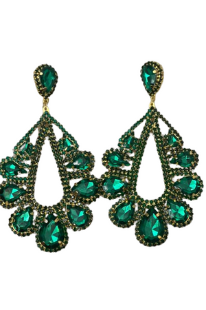 LARGE RHINESTONE DROP EARRINGS-  AVAILABLE IN 3 COLOURS