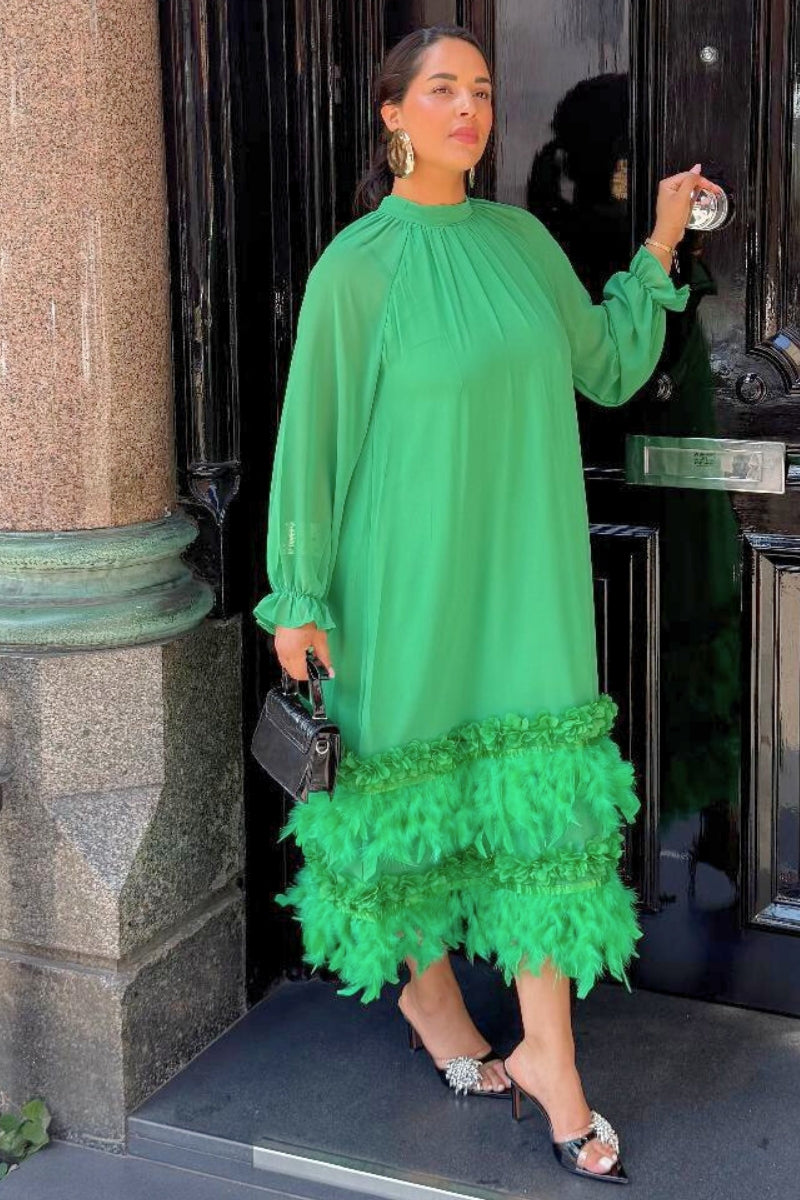 COLETTE FEATHER ADORNED MIDI DRESS