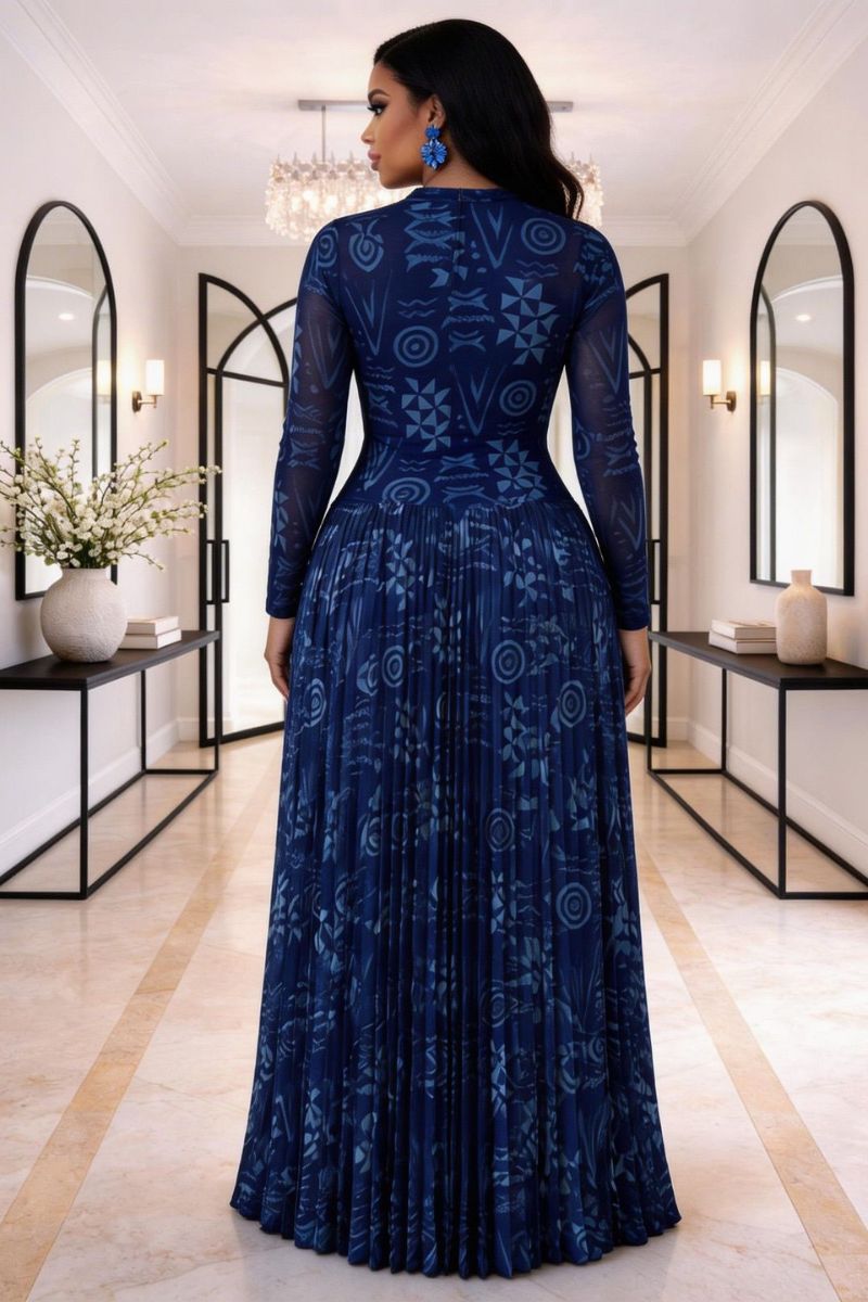 Azure Illusion Mesh Maxi Gown