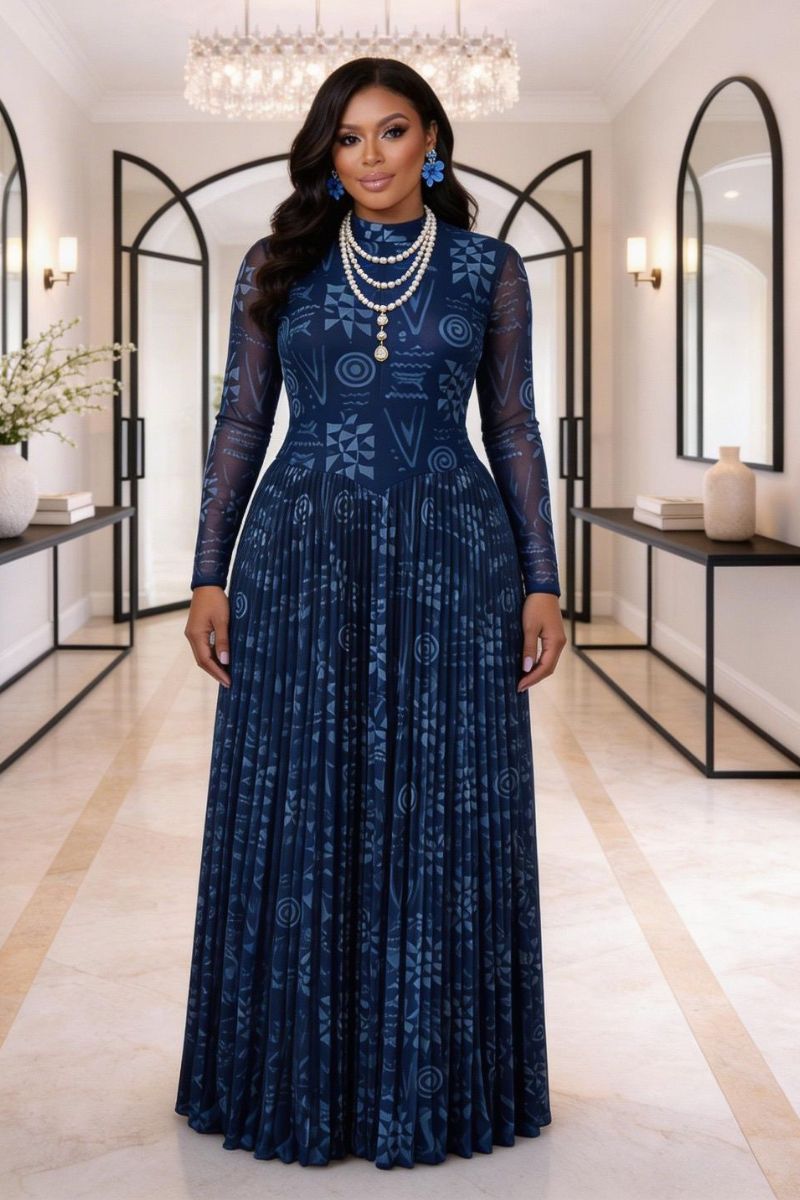Azure Illusion Mesh Maxi Gown