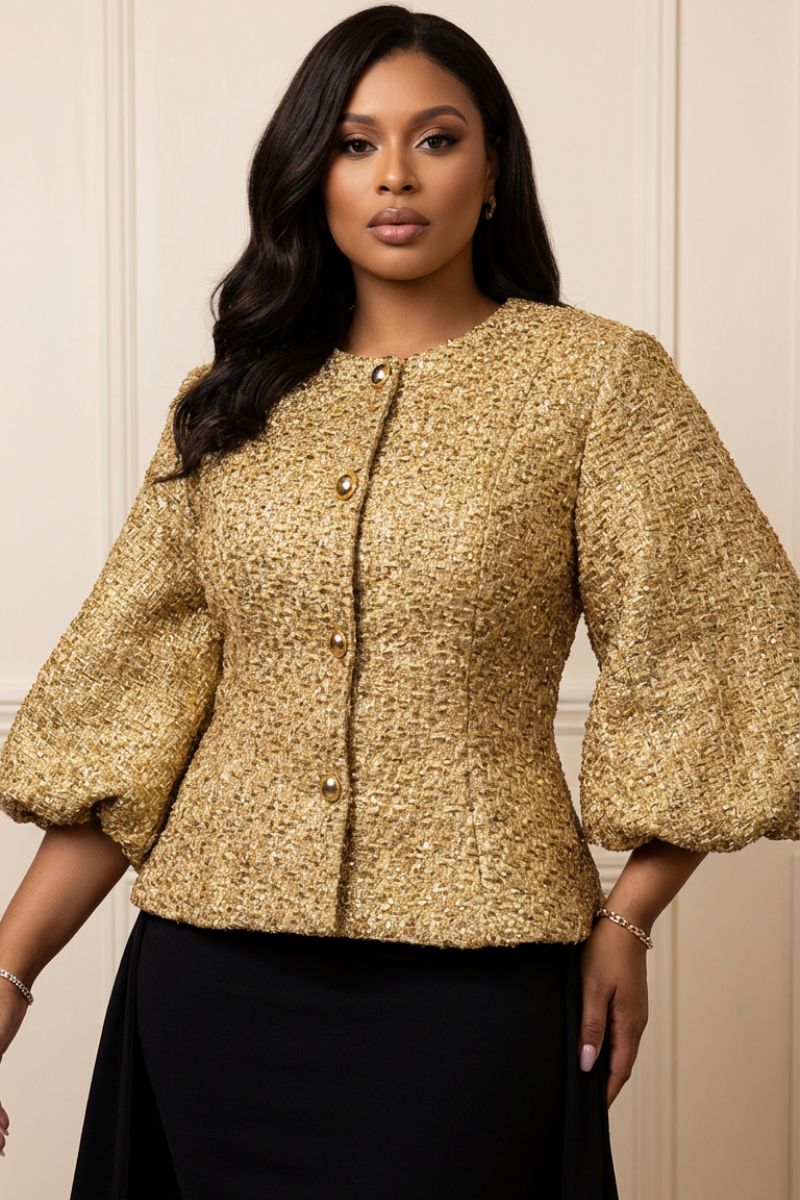 THE AURELIA GOLD TEXUTRED JACKET - GOLD