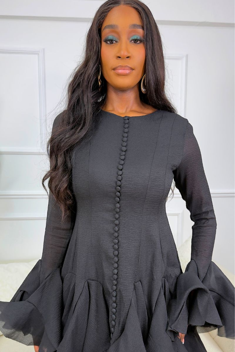 TIMELESS GRACE RUFFLE DRESS - BLACK