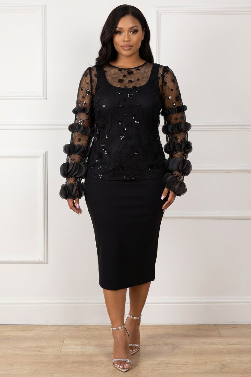 MIDNIGHT FLEUR SHEER TOP