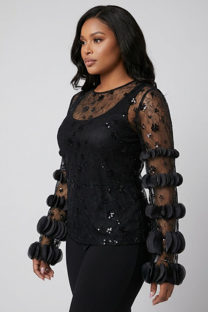 MIDNIGHT FLEUR SHEER TOP