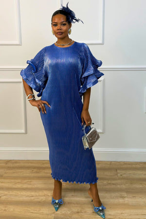 BRIANNA RUFFLED SLEEVES DRESS (BLUE)