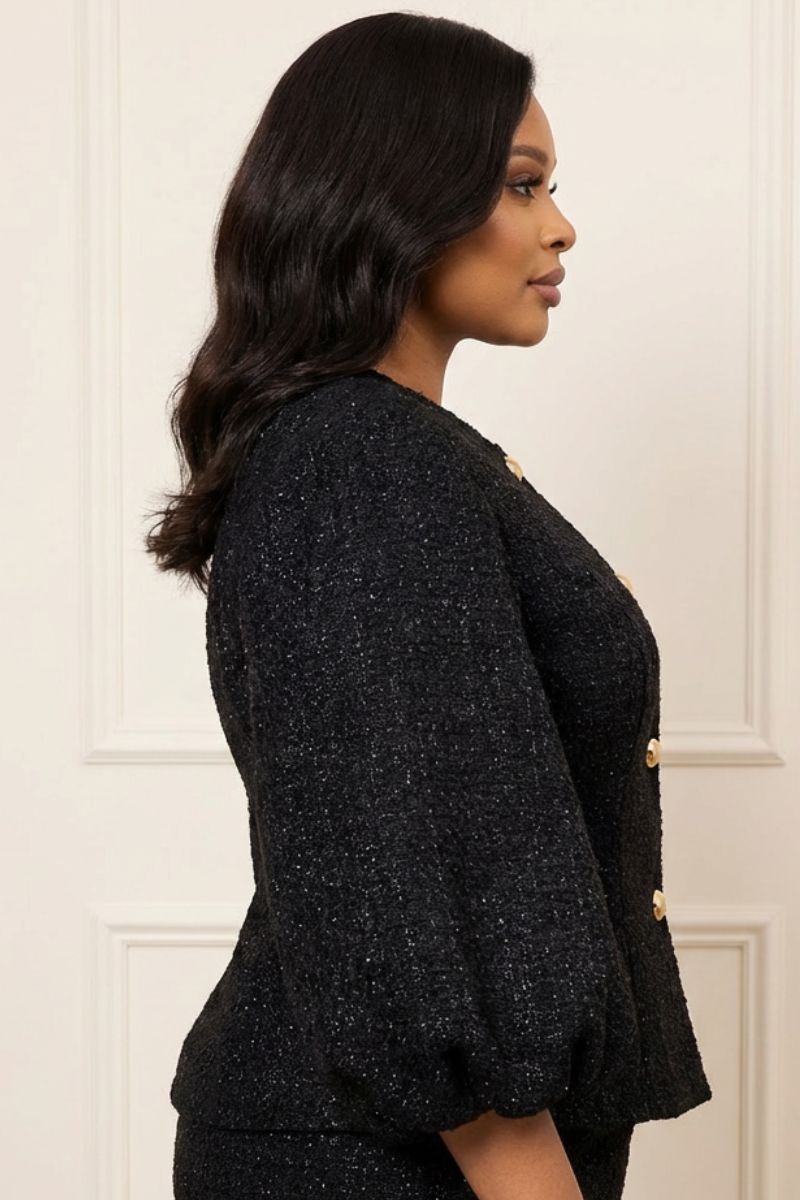 THE AURELIA GOLD TEXUTRED JACKET - BLACK