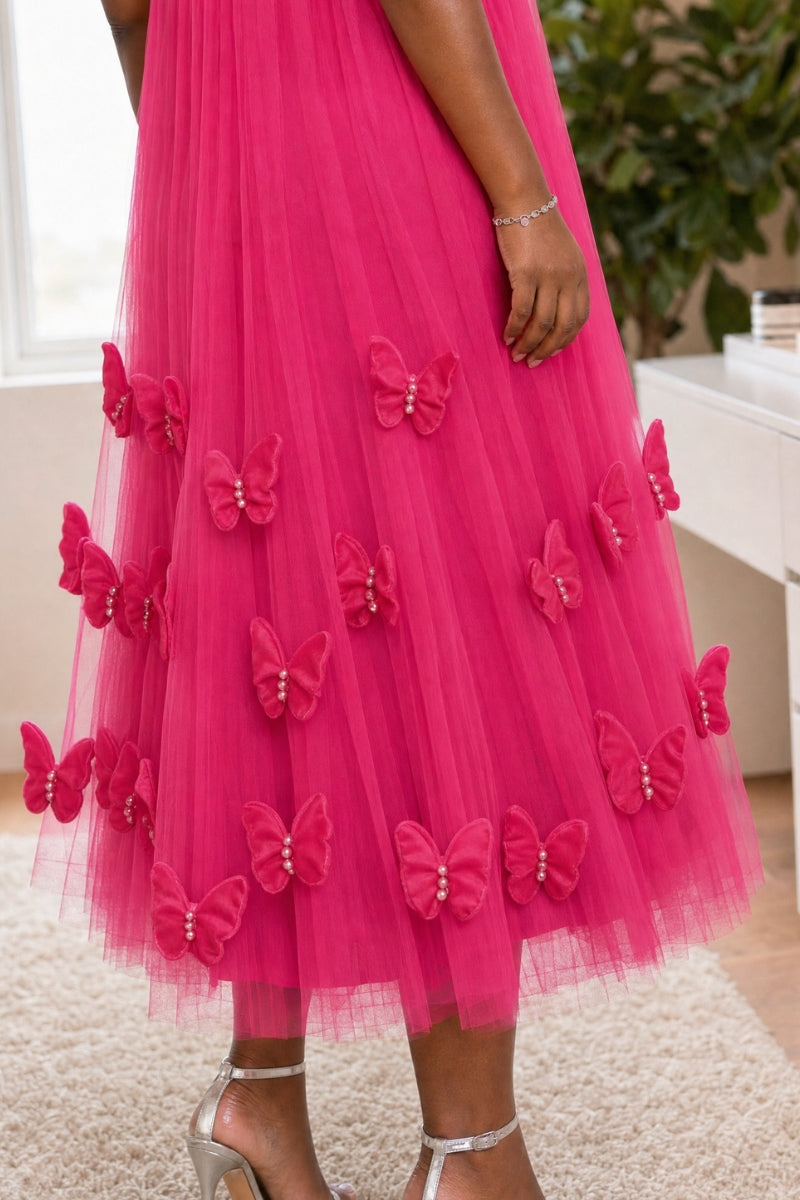 Butterfly Satin Dress - Pink