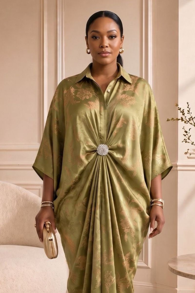 Olive Batwing Kaftan Dress