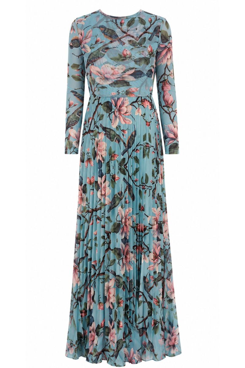 Aurelia Bloom Pleated Maxi Dress