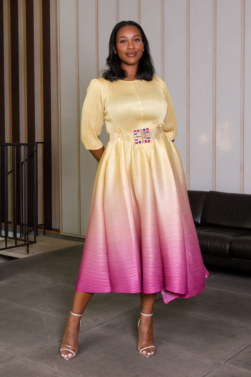 Lady Ombre Fit & Flare Dress - Yellow/Pink