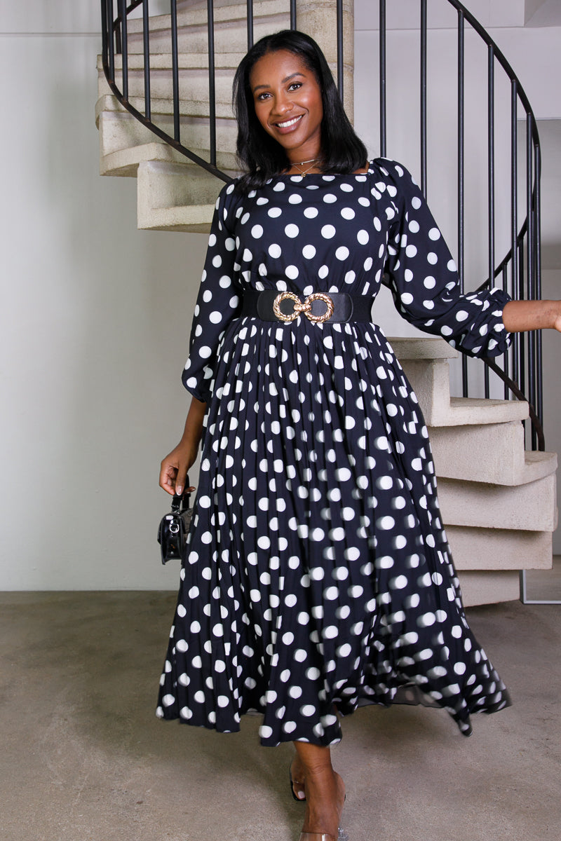 POLKA DOT PLEATED DRESS