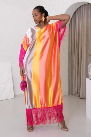 RICH AUNTY FRINGE KAFTAN DRESS