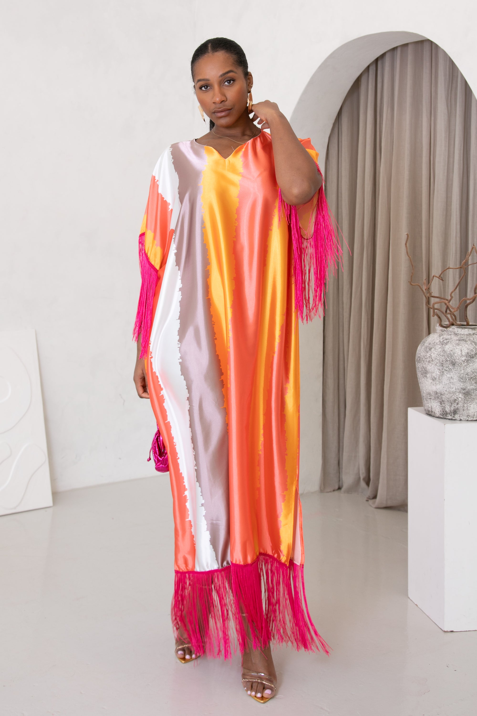 RICH AUNTY FRINGE KAFTAN DRESS