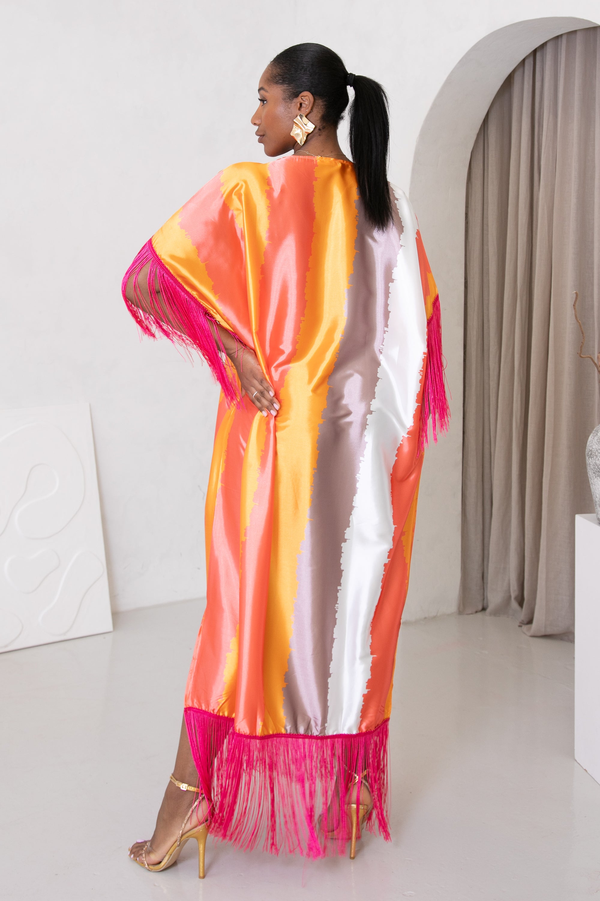 RICH AUNTY FRINGE KAFTAN DRESS