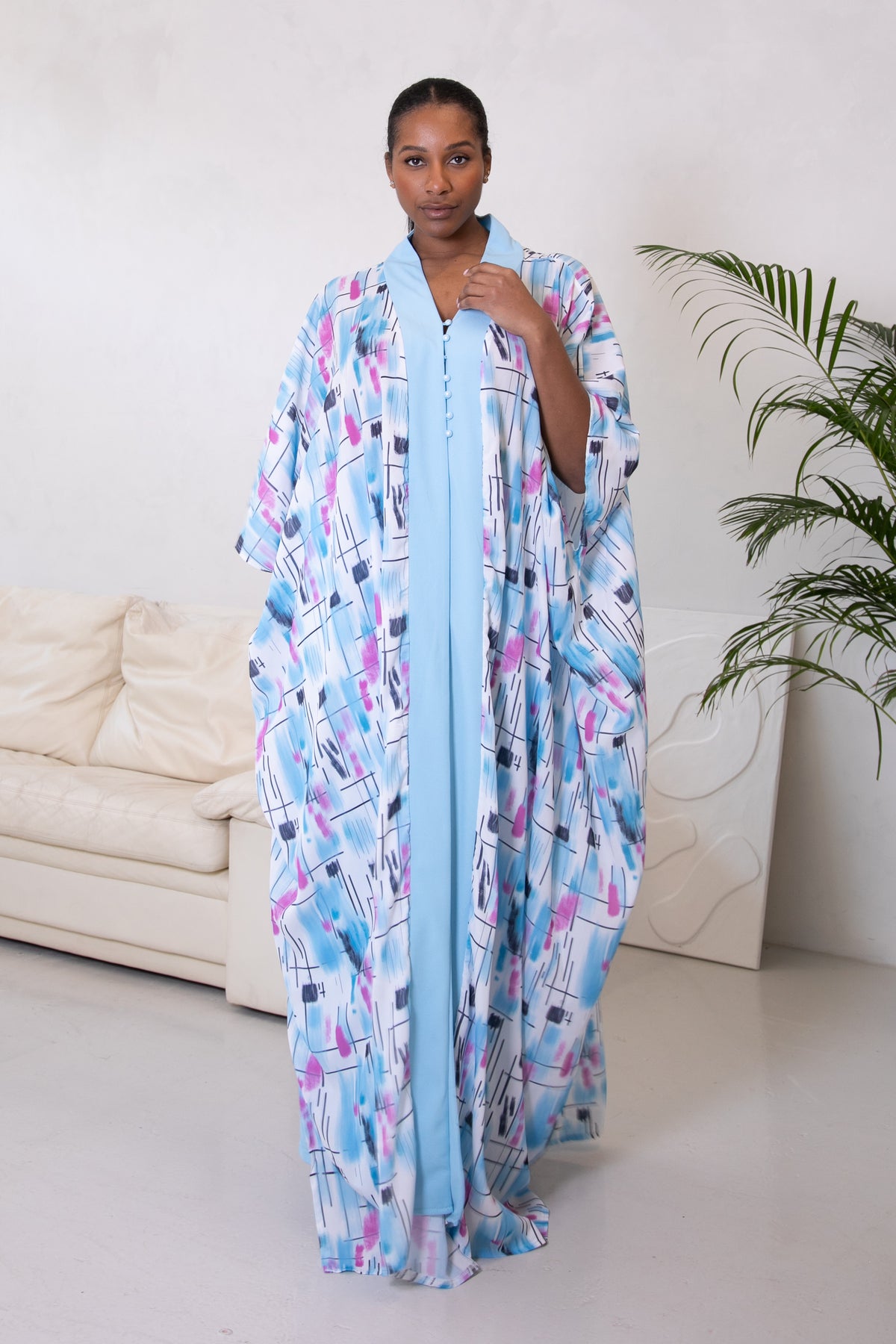 AREWA KAFTAN &amp; TROUSERS SET - SKY BLUE