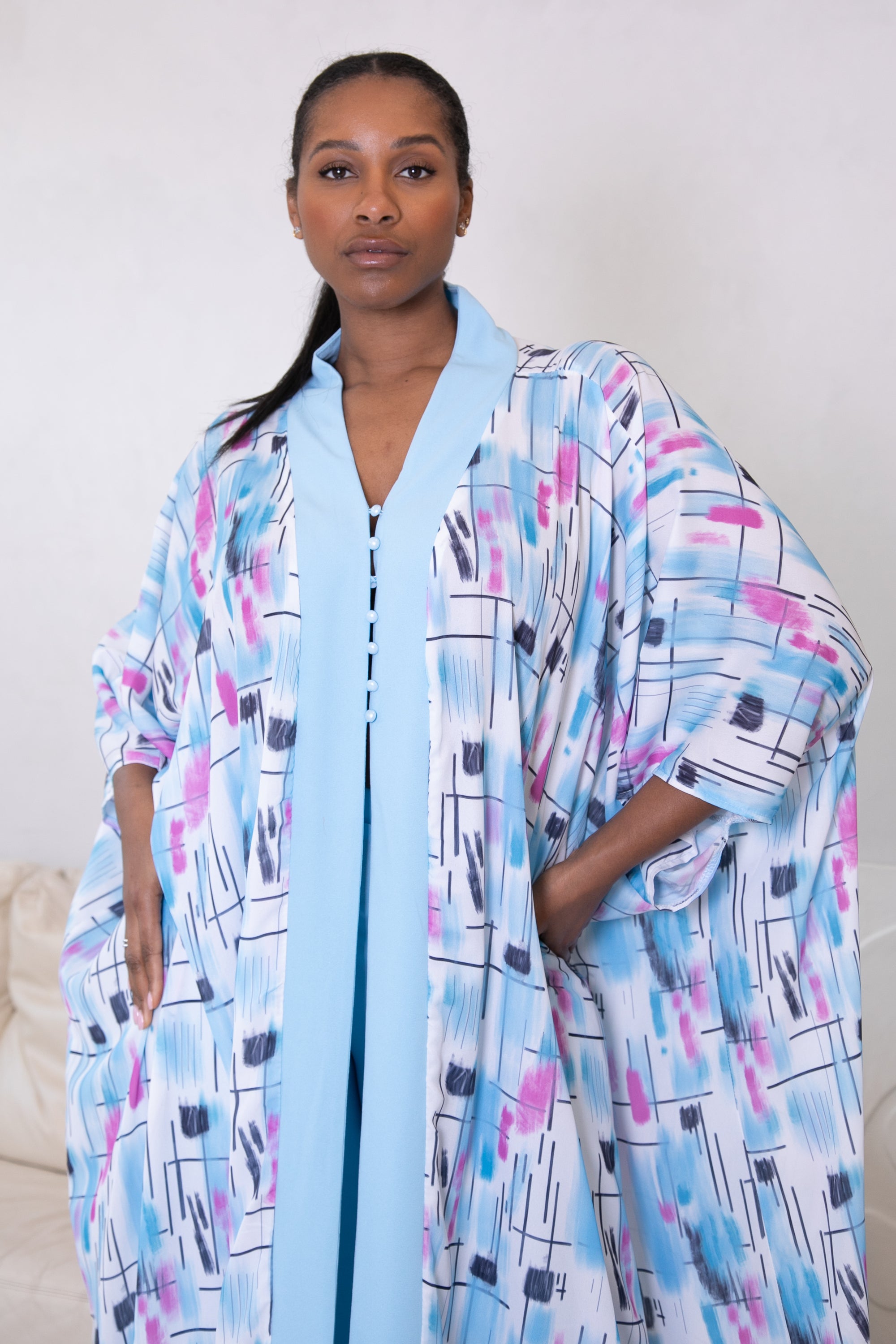 AREWA KAFTAN & TROUSERS SET - SKY BLUE