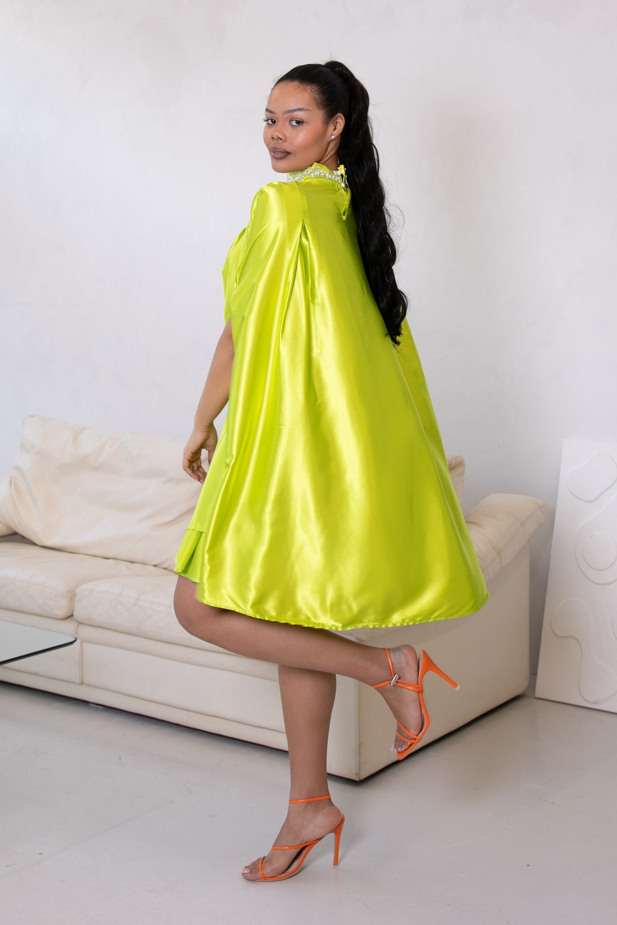 BLOSSOM SATIN BATSLEEVE DRESS