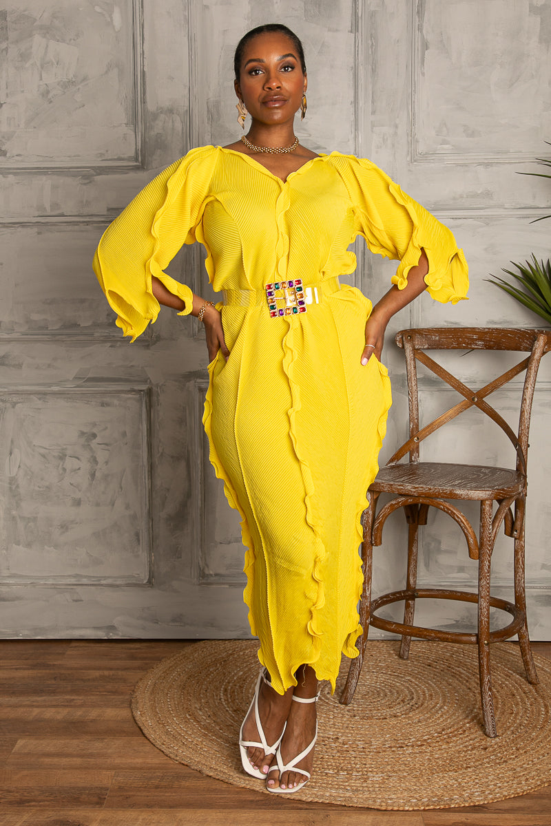 Sabrina Long Ruffle Dress - Yellow - FASHIONBYESTHER Sabrina Long Ruffle Dress - Yellow - FASHIONBYESTHER