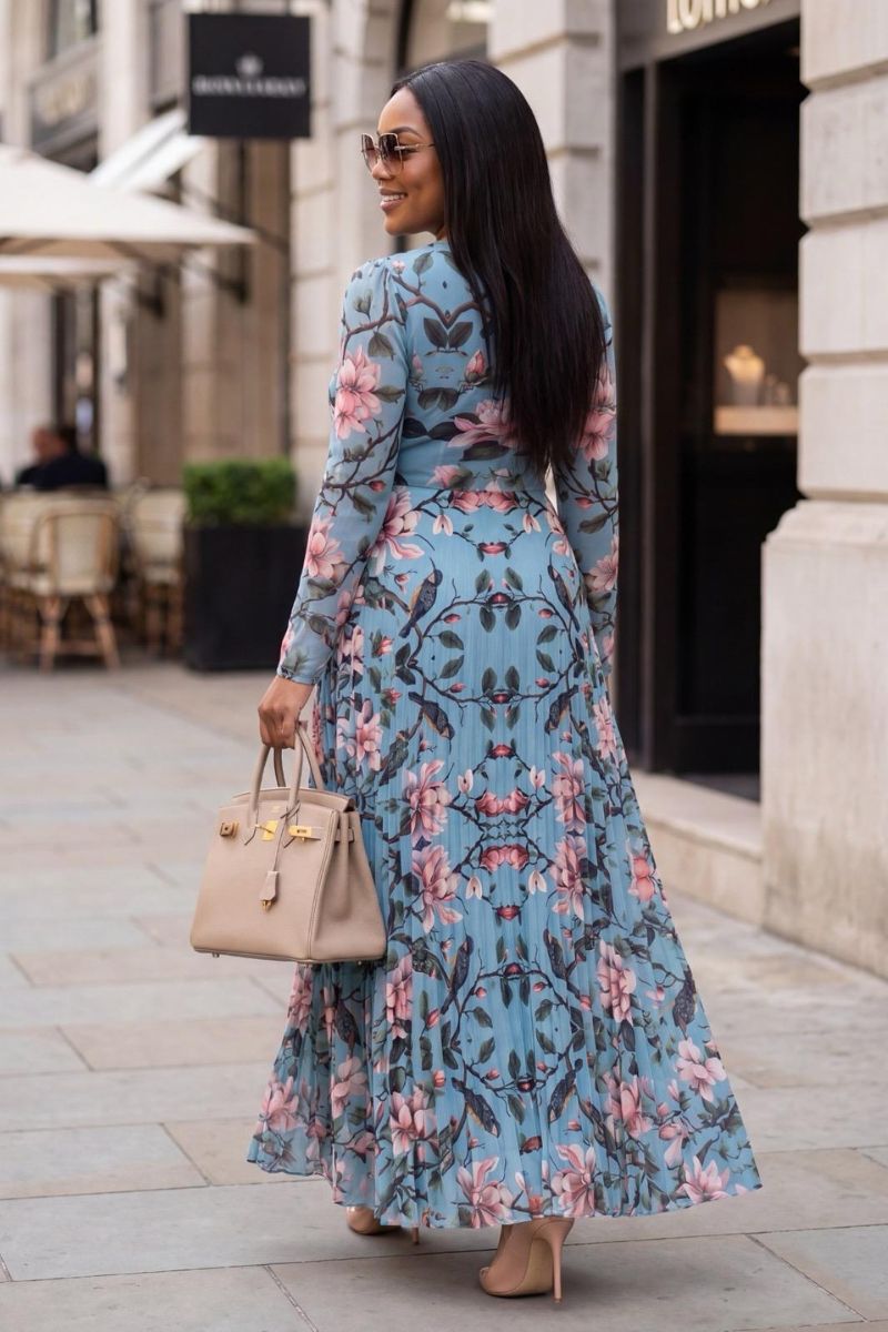 Aurelia Bloom Pleated Maxi Dress