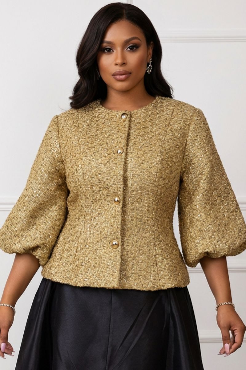 THE AURELIA GOLD TEXUTRED JACKET - GOLD