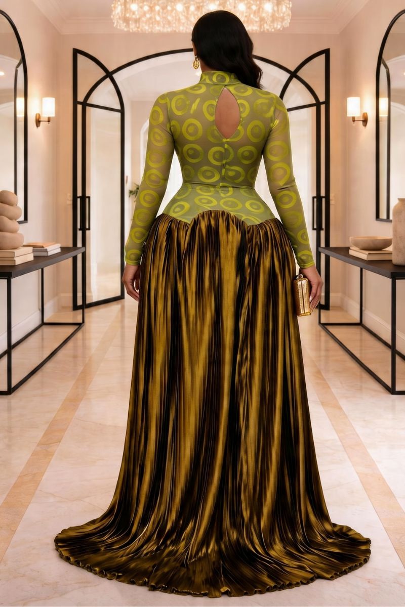 Golden Aura Mesh Maxi Gown