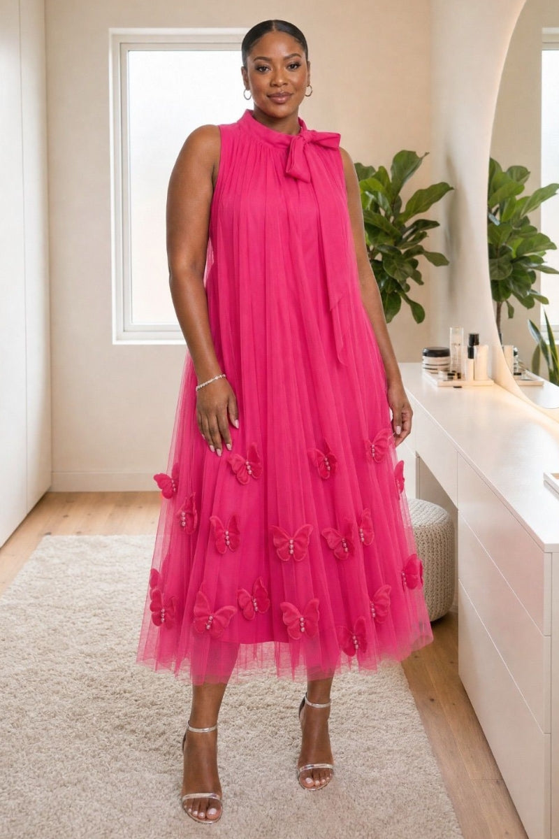 Butterfly Satin Dress - Pink