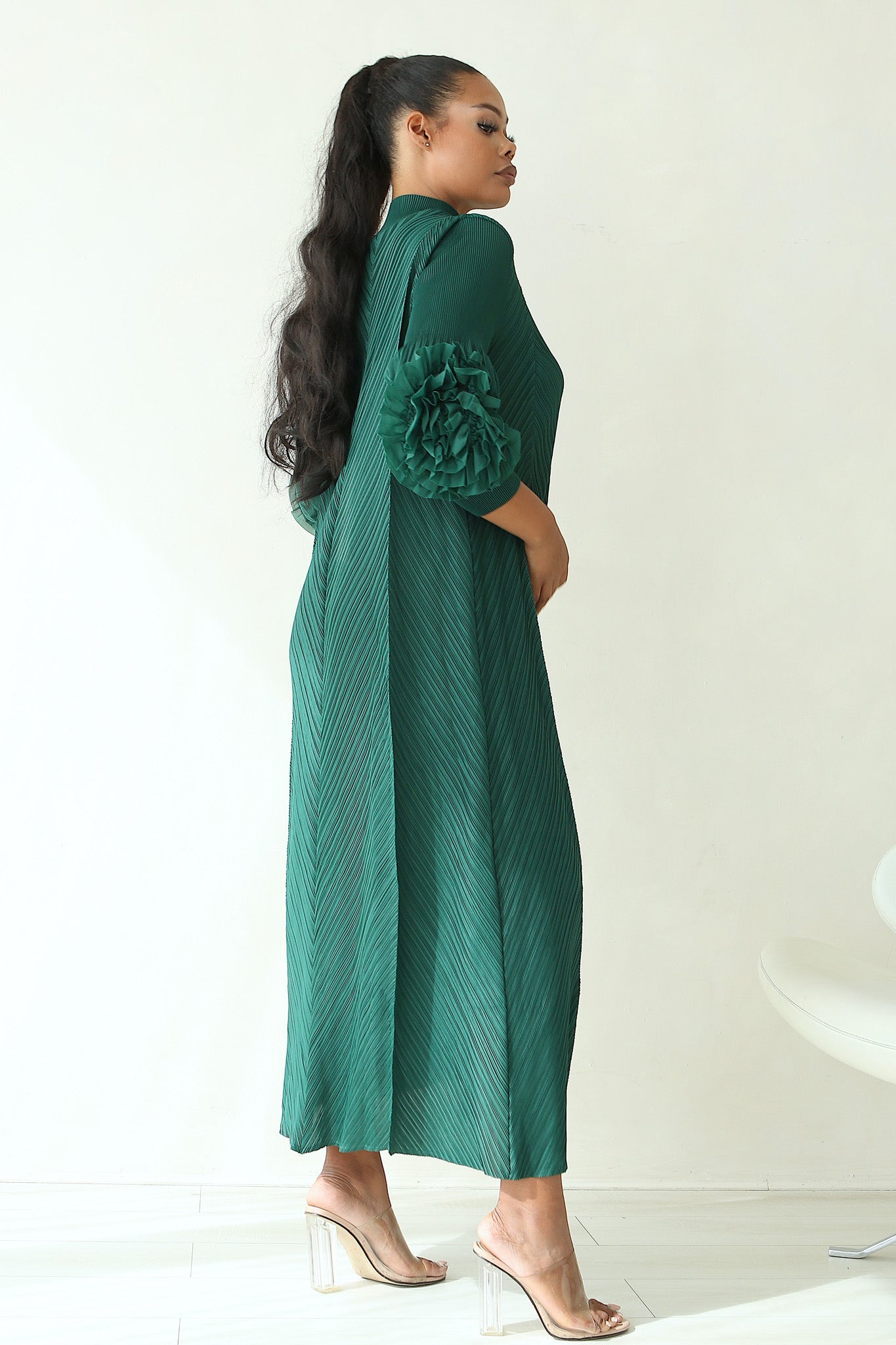 GODDESS PLEATED DRESS - GREEN