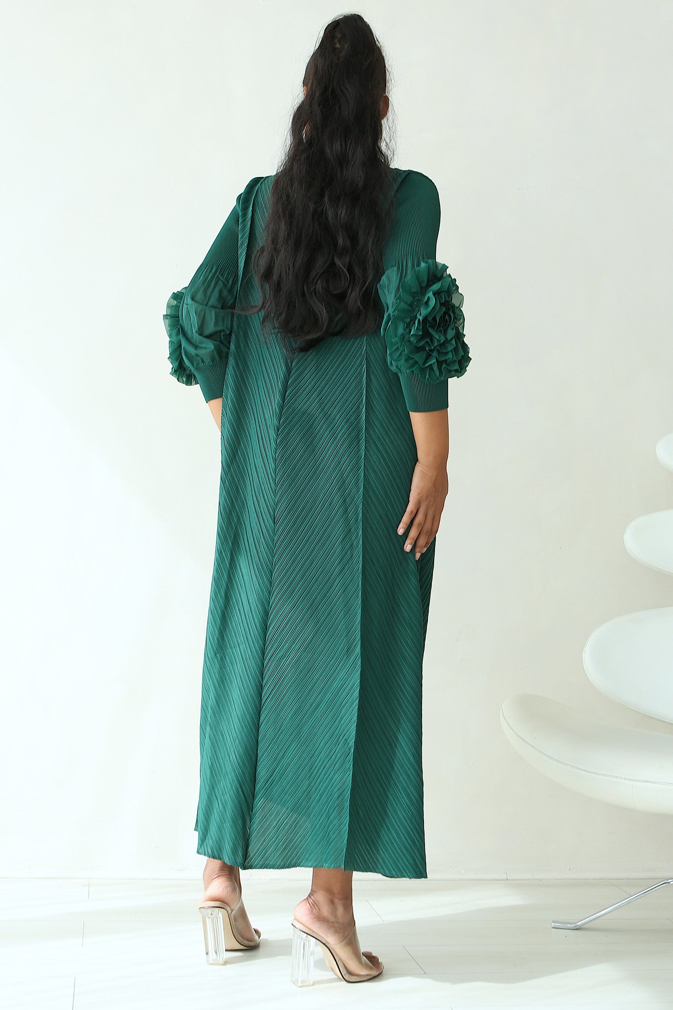 GODDESS PLEATED DRESS - GREEN