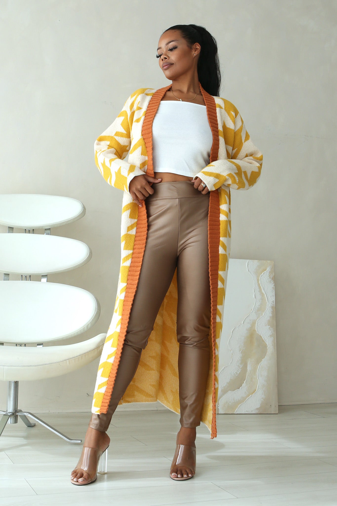 KIMBERLY LUXE LONG CARDIGAN - MUSTARD