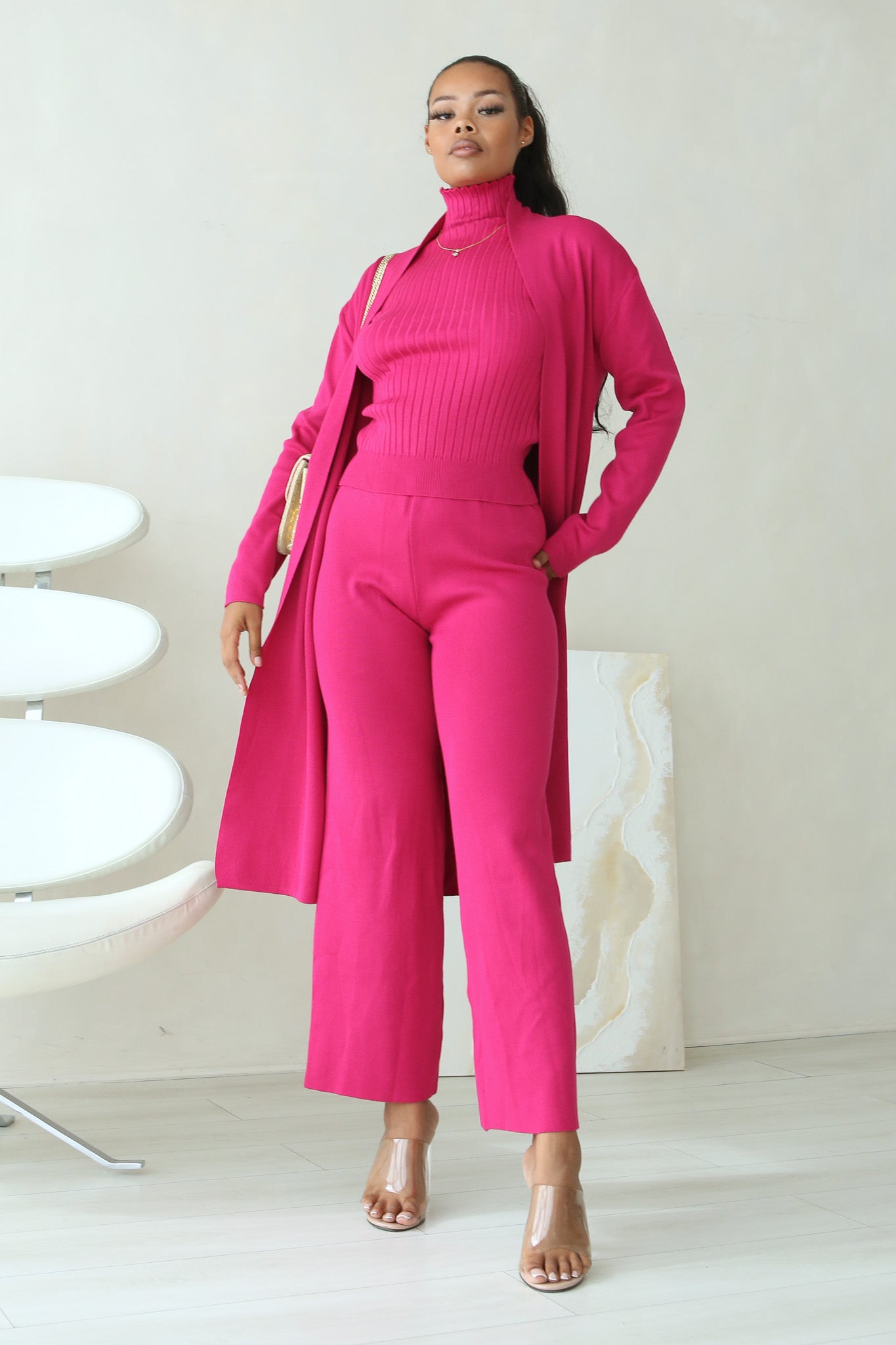 ANNA LUXE KNIT 3 PCS CO-ORDS - PINK