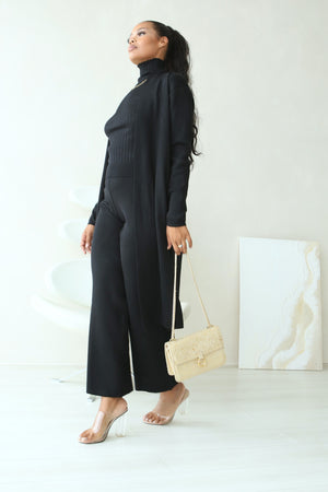 ANNA LUXE KNIT 3 PCS CO-ORDS - BLACK