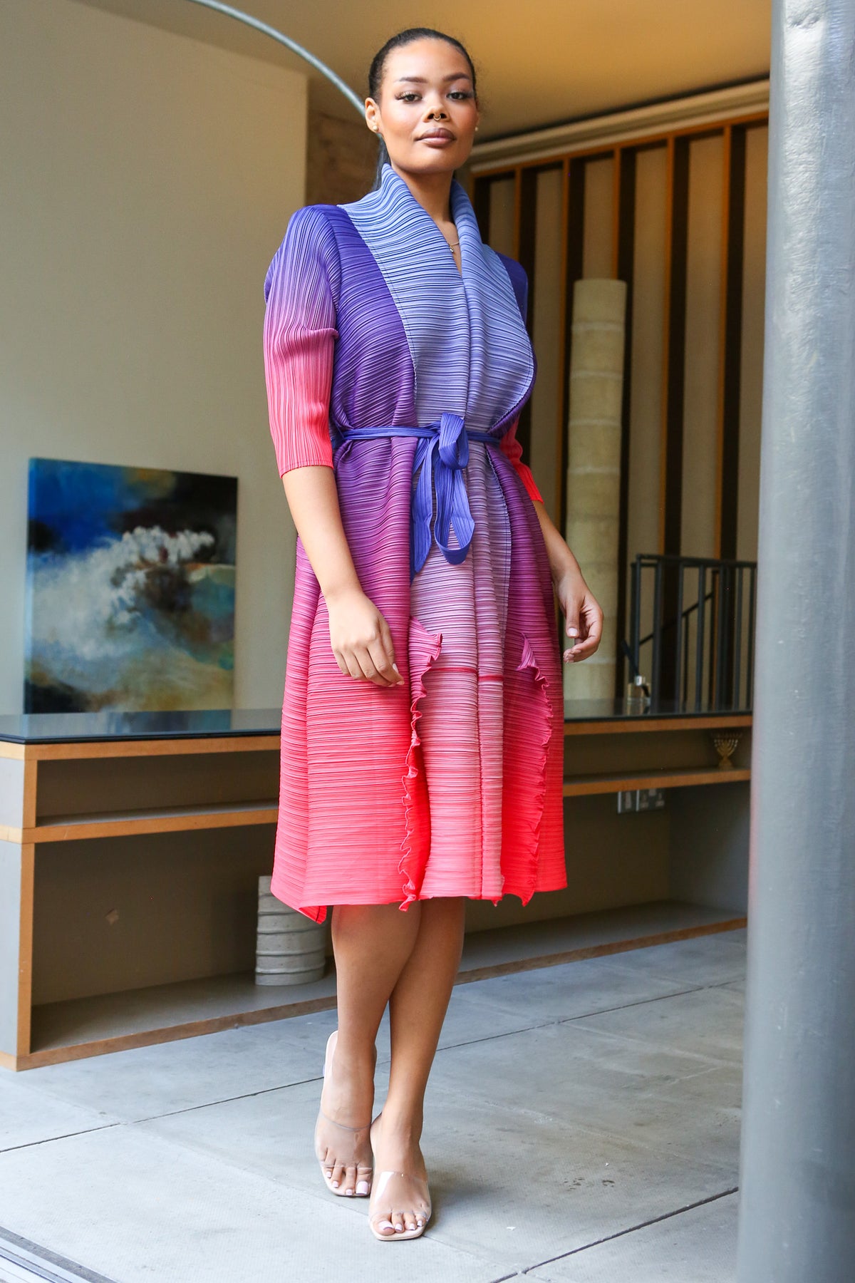 DENIECE PLEATED OMBRE DRESS - PURPLE