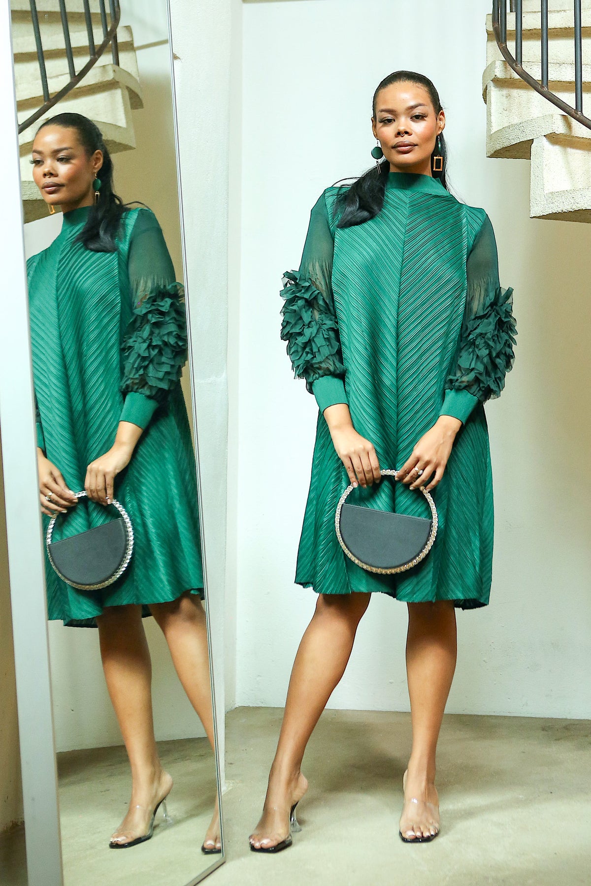 DIVINE PLEATED DRESS - GREEN