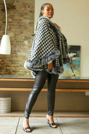 ALANA HOUNDSTOOTH FAUX FUR SHAWL