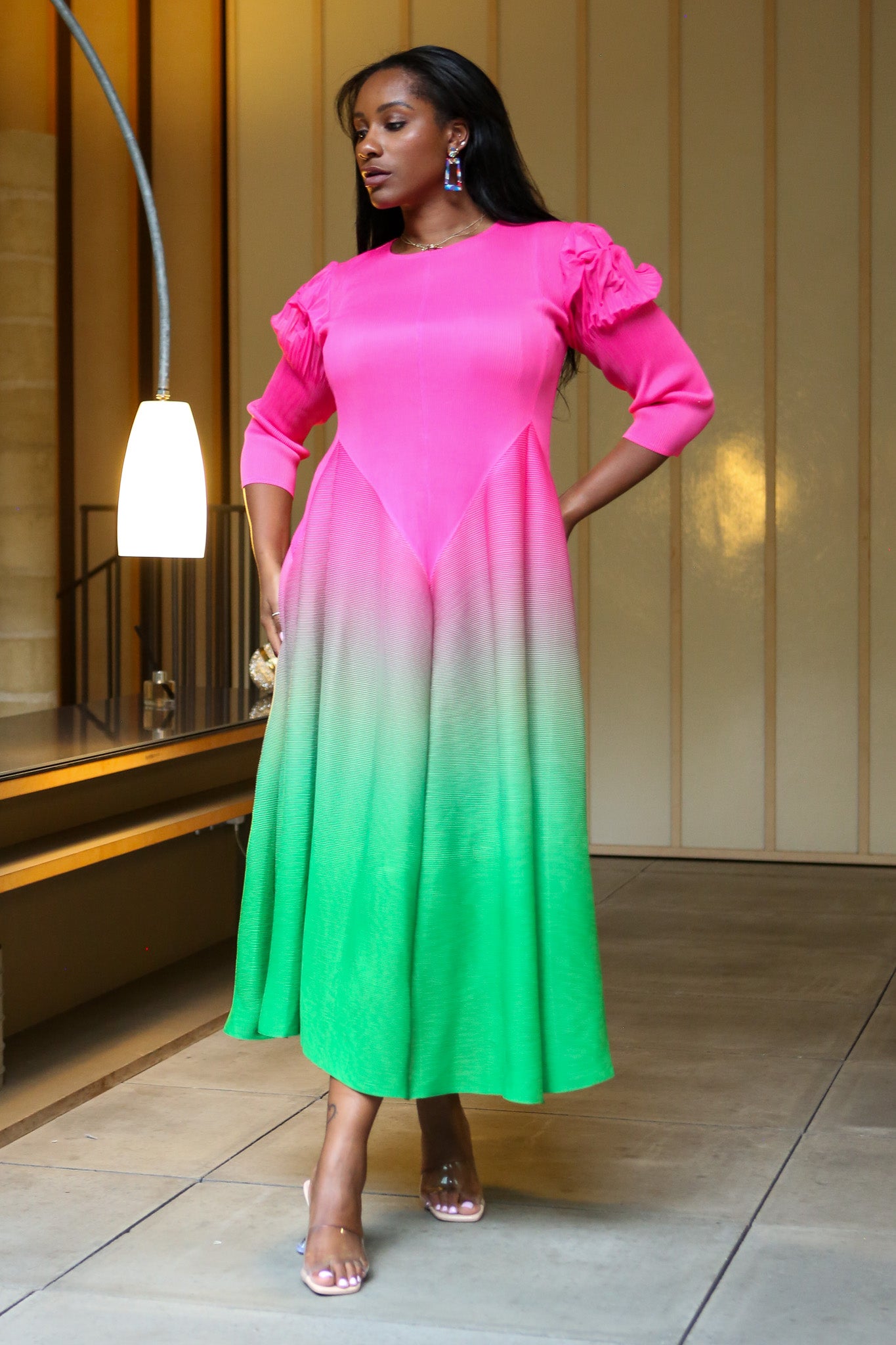 OUEEN OMBRE DRESS - PINK - GREEN