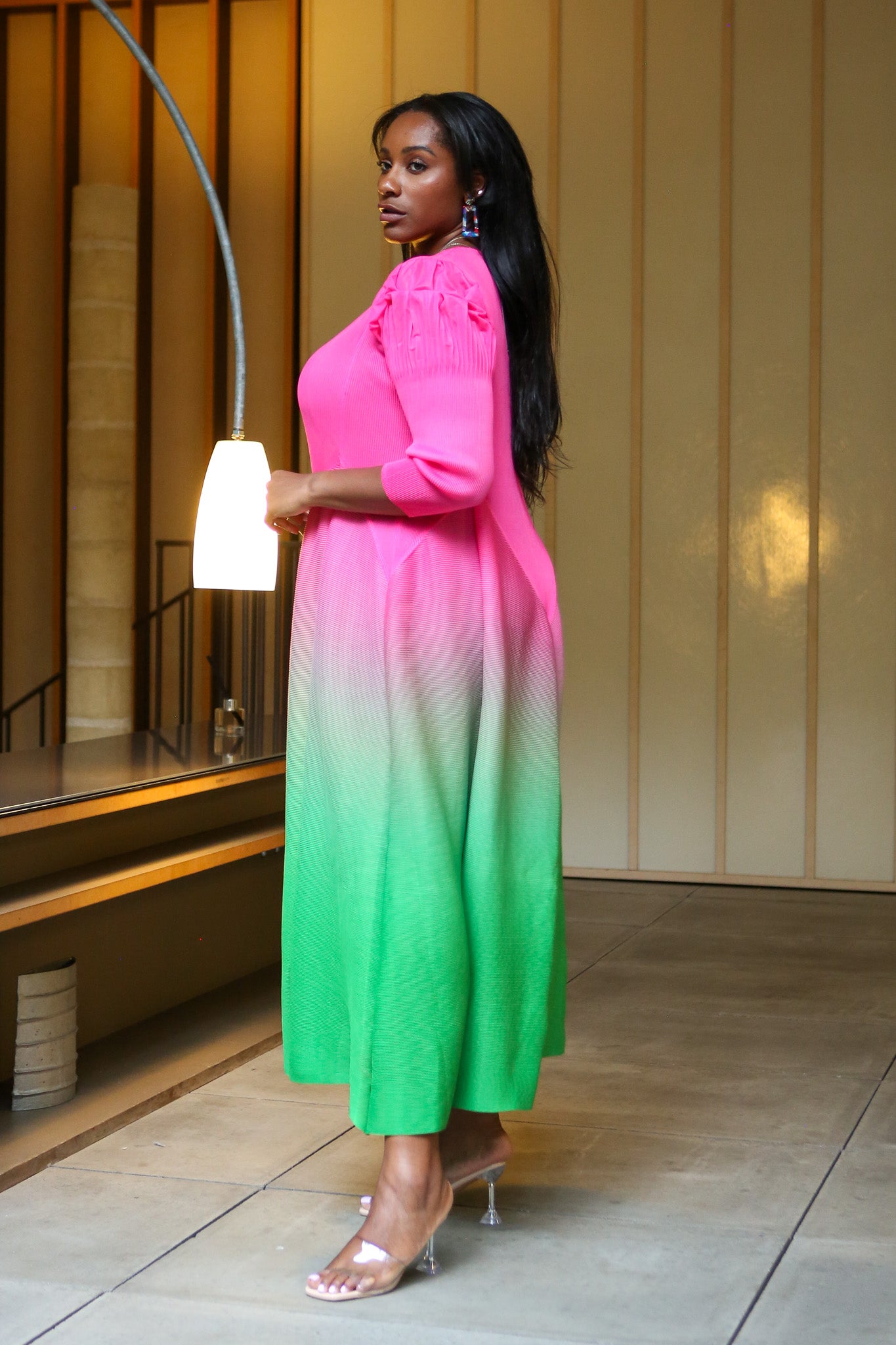 OUEEN OMBRE DRESS - PINK - GREEN