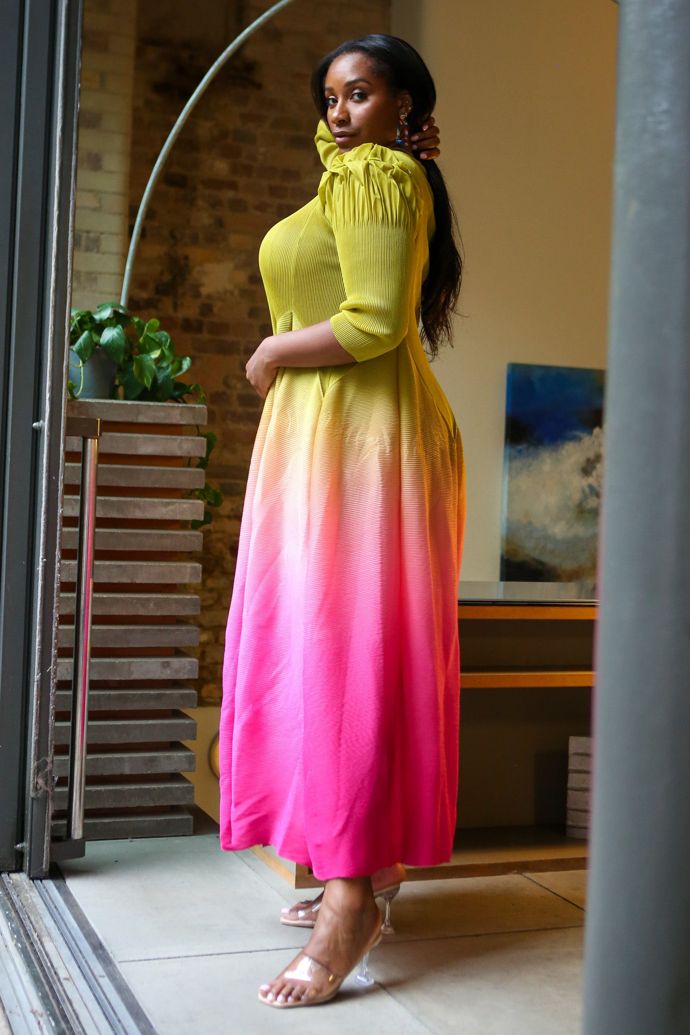 OUEEN OMBRE DRESS - YELLOW - PINK