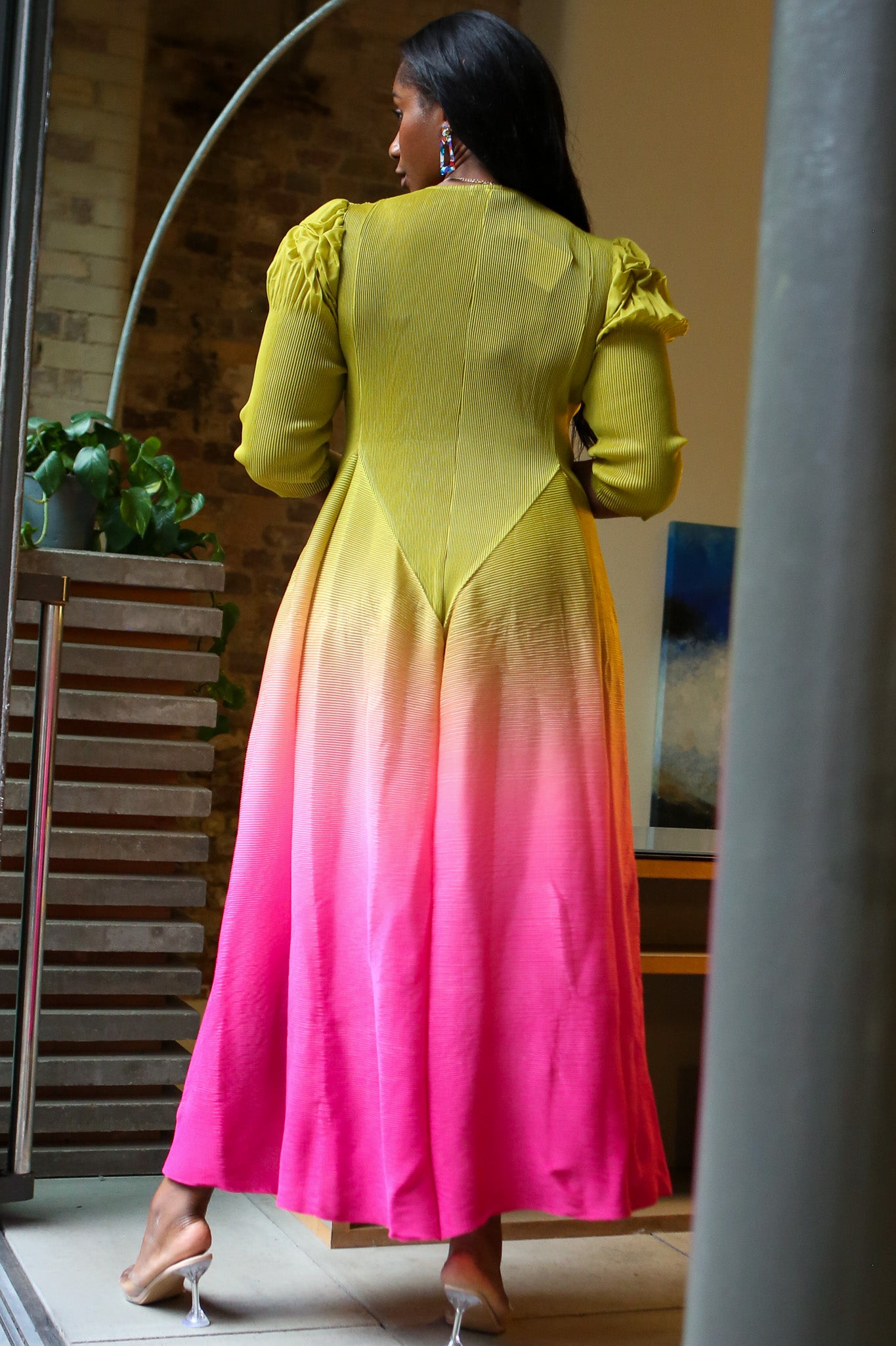 OUEEN OMBRE DRESS - YELLOW - PINK