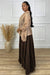 JANICE PLISSE BLOUSE & PLEATED SKIRT SET - BROWN