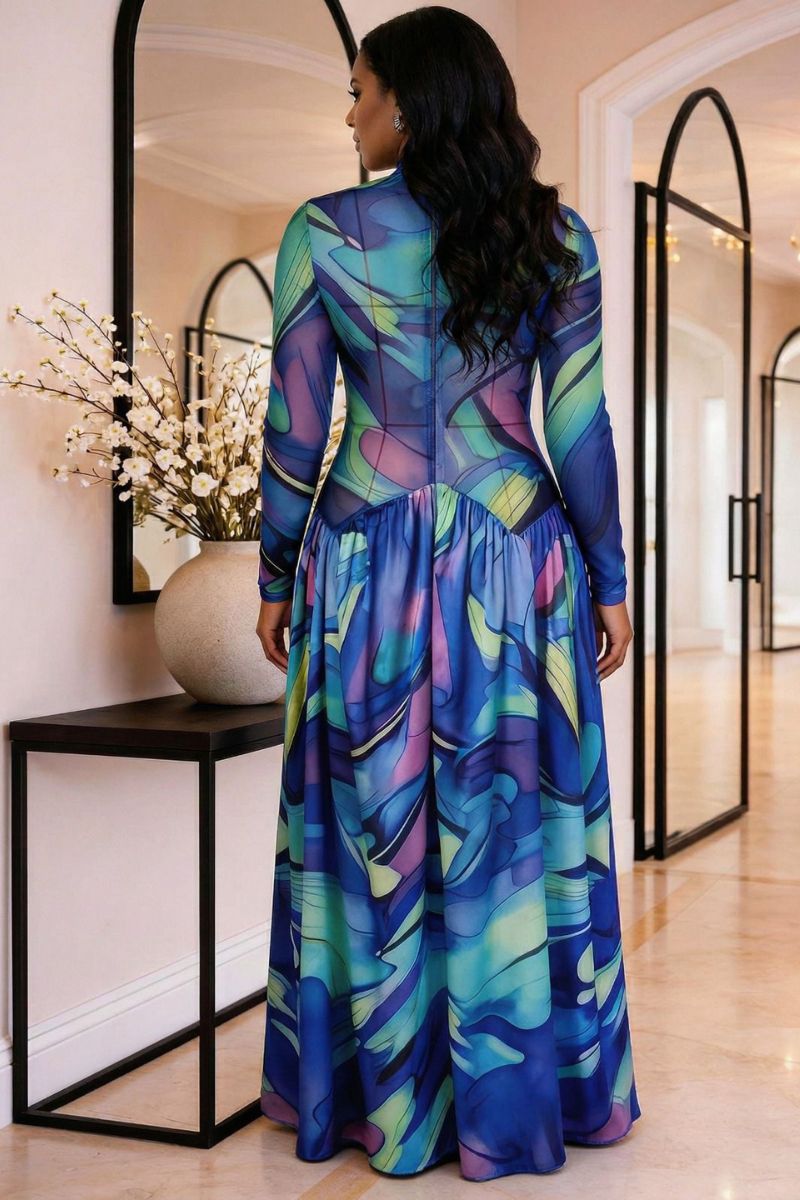 Blue Mirage Mesh Maxi Dress