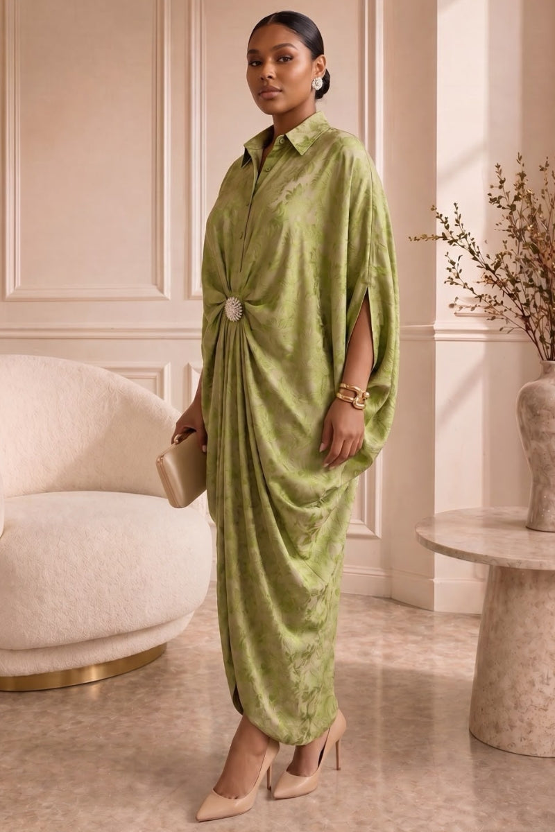 Olive Batwing Kaftan Dress