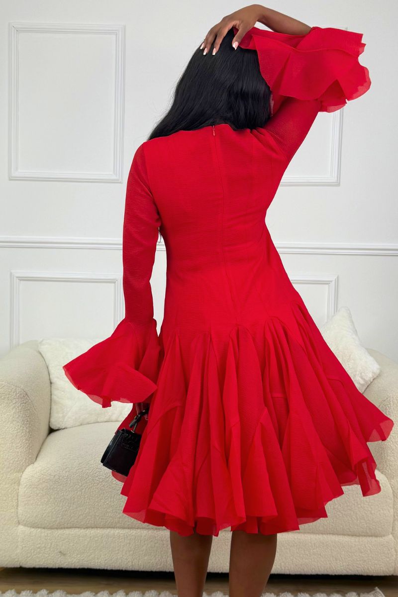 TIMELESS GRACE RUFFLE DRESS - RED