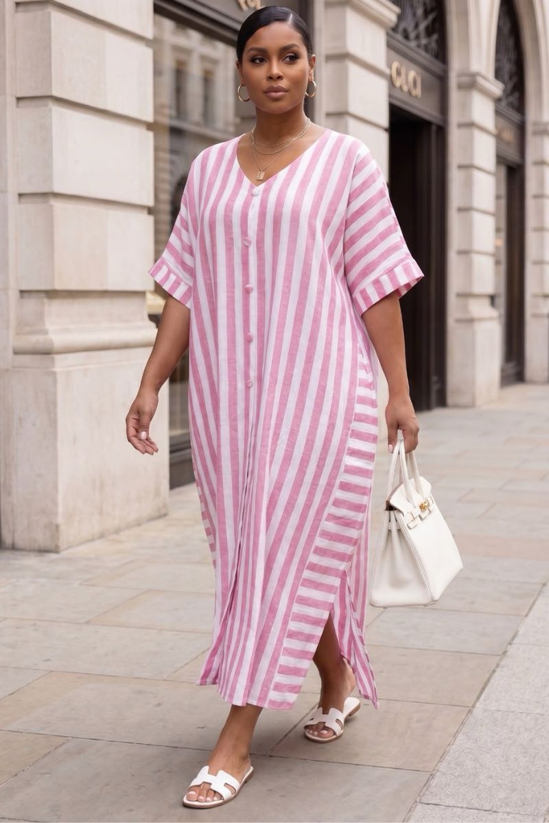 Santorini Stripe Kaftan - Pink