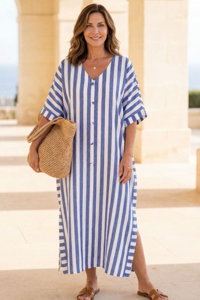 Santorini Stripe Kaftan - Blue