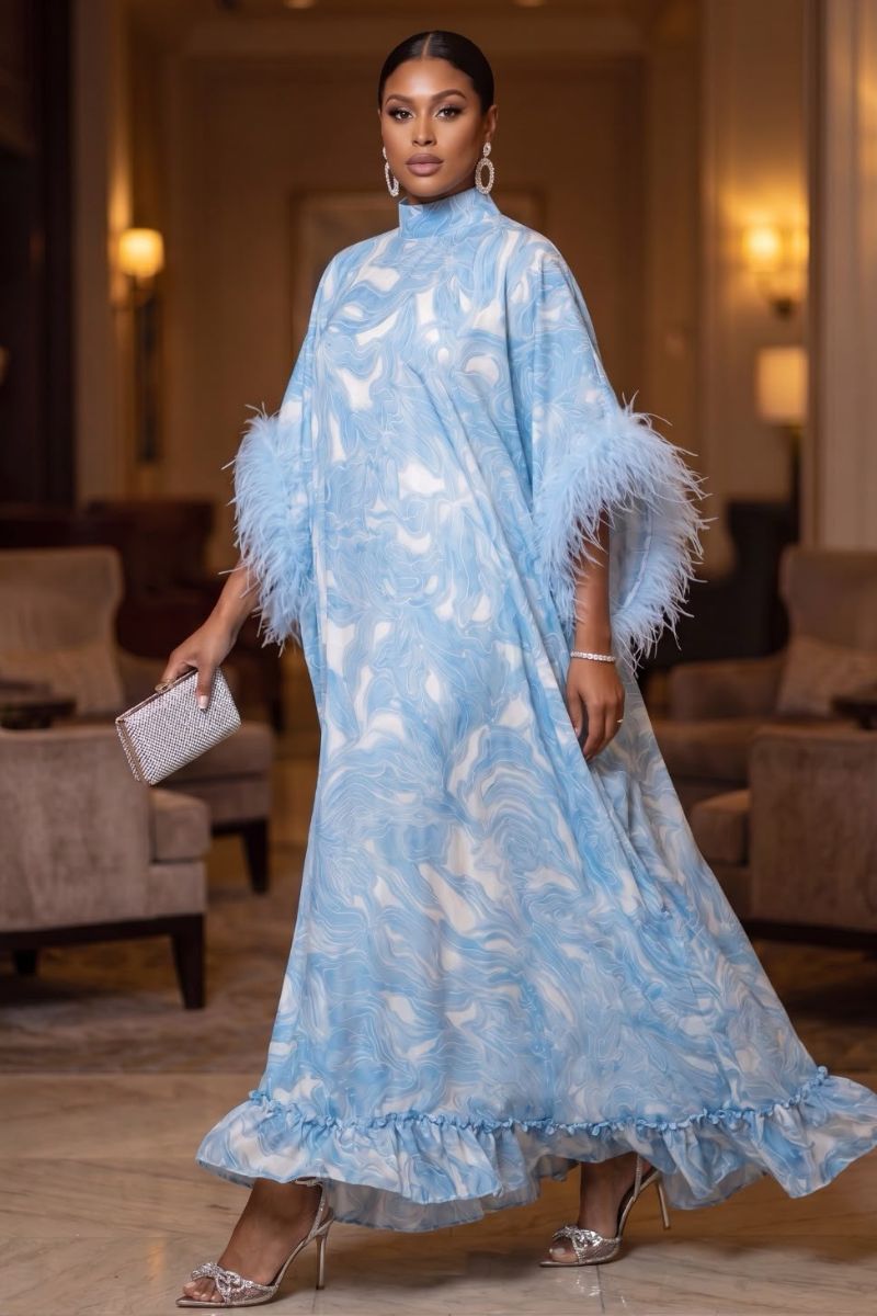 Sky Marble Feather Kaftan