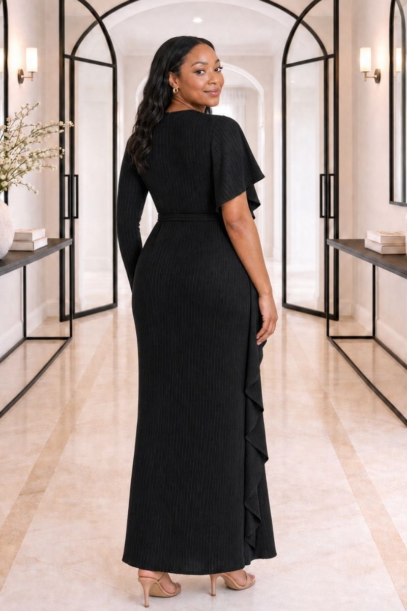 Esther Plissé Ruffle Dress - Black