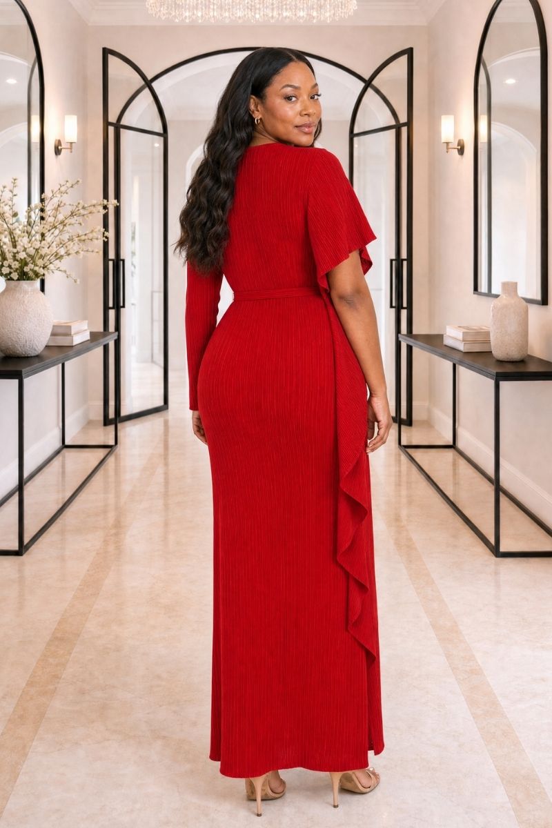 Esther Plissé Ruffle Dress - Red