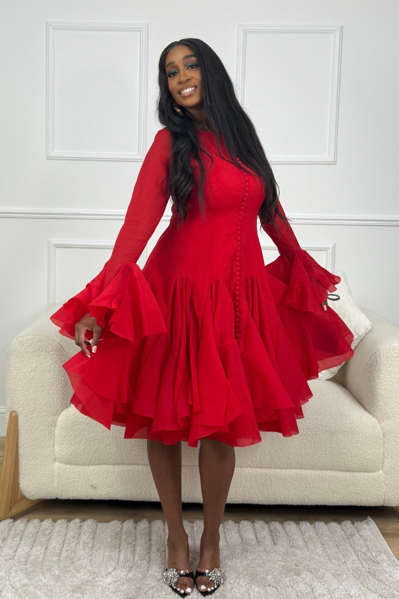 TIMELESS GRACE RUFFLE DRESS - RED