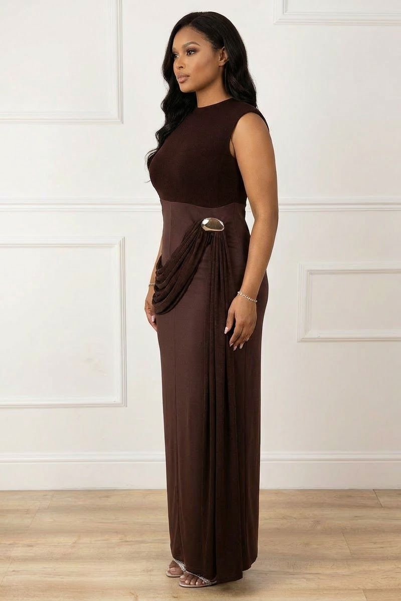 THE VALERIA DRAPE GOWN - CHOCOLATE