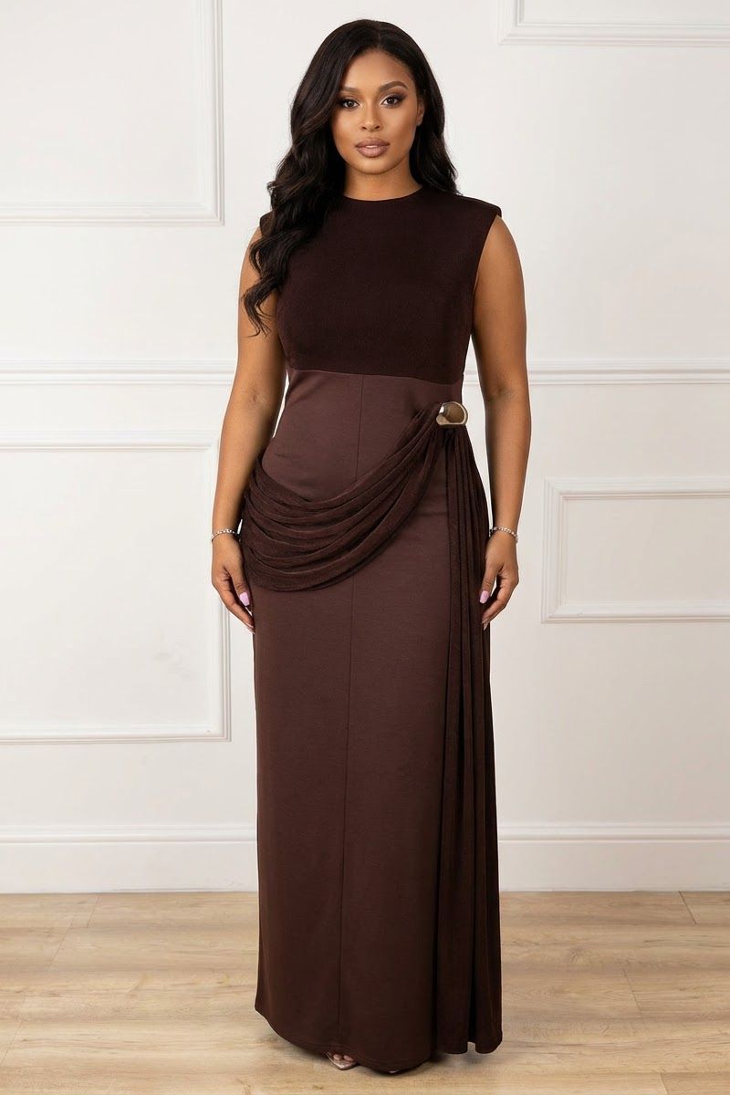THE VALERIA DRAPE GOWN - CHOCOLATE